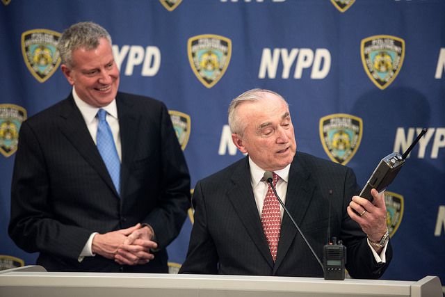 Mayor de Blasio and Bill Bratton discuss updating NYPD smartphone technology in 2016/